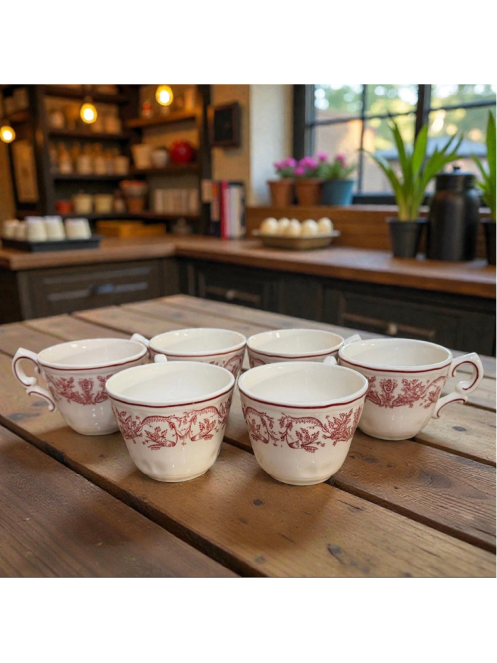 Vintage Nueva San Isidro Finlandia Red Transferware Tea Cups Set of 6 Mexico